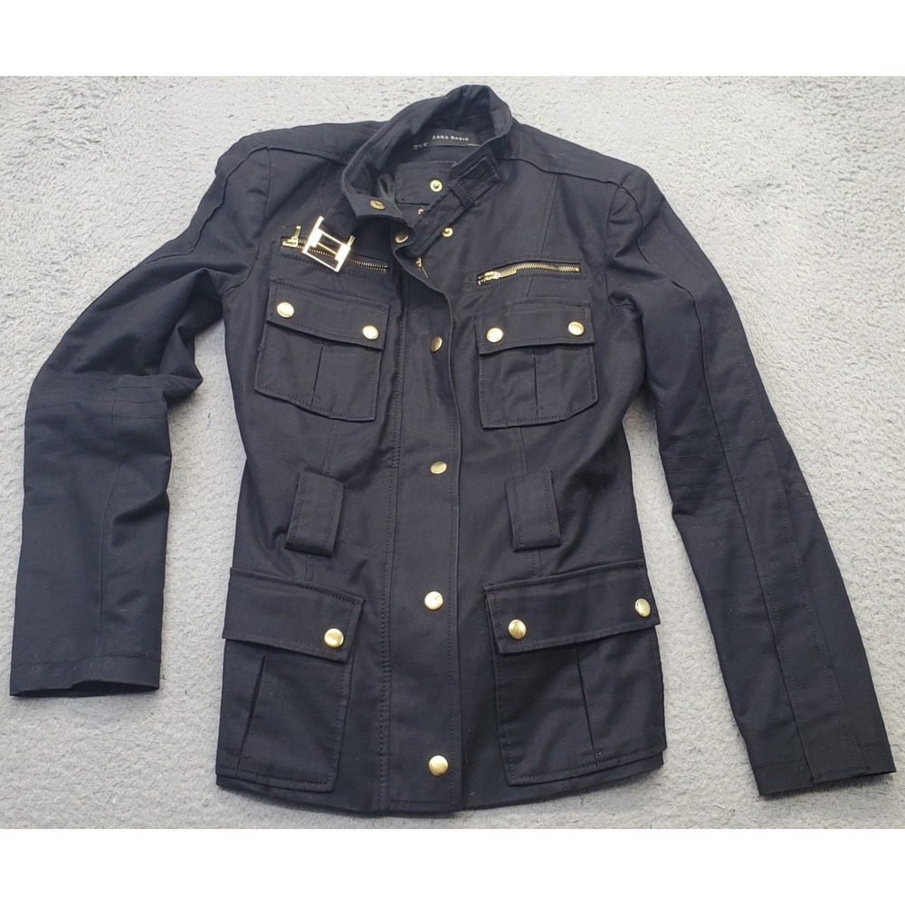 Zara Basic Barbour Bearings Casual Jacket Womens S Black‎ Snap Front Inside Zip
